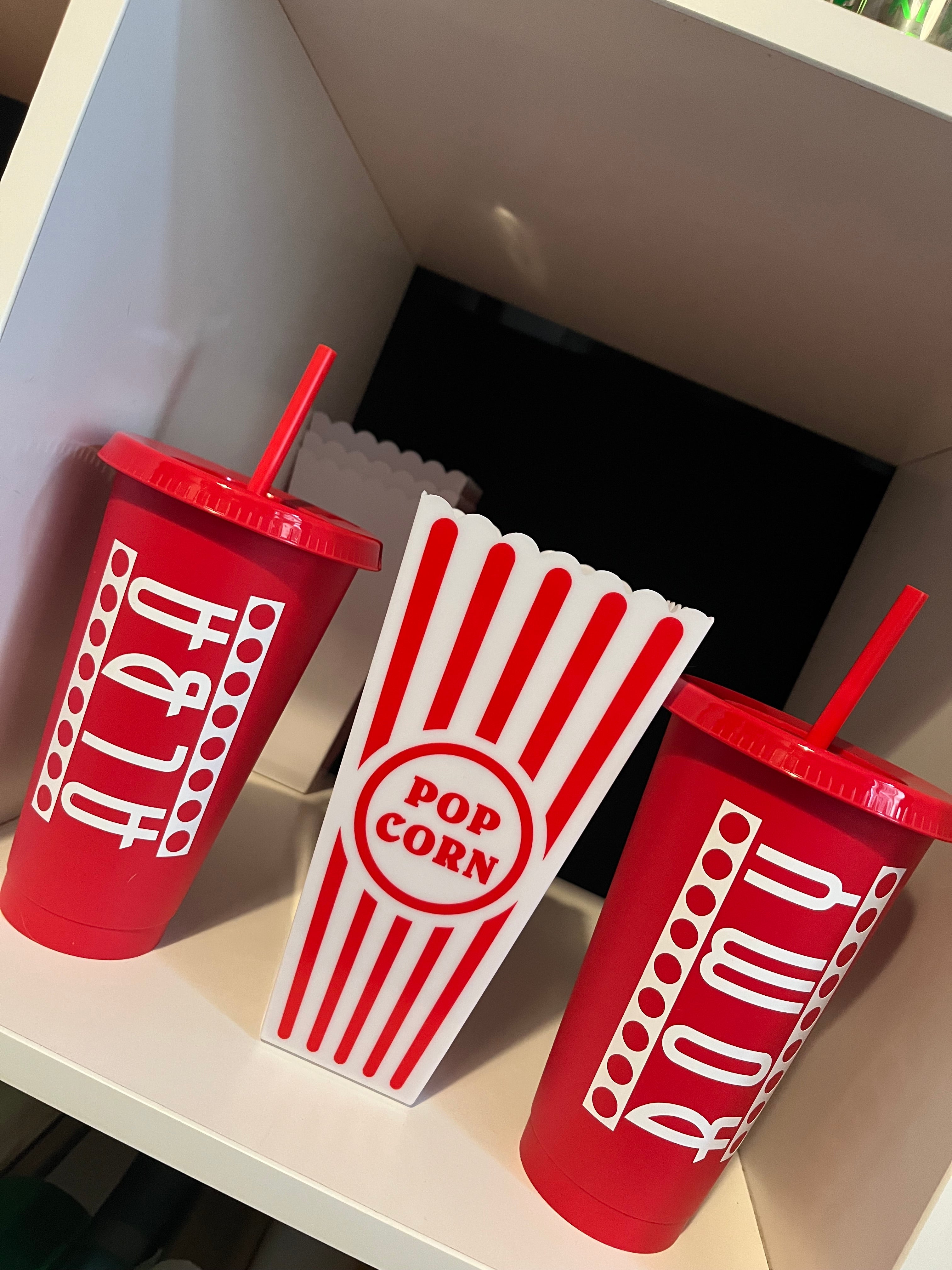 🍿 Movie Night Bundle – Popcorn Holder + 2 Personalised Cold Cups (24oz)