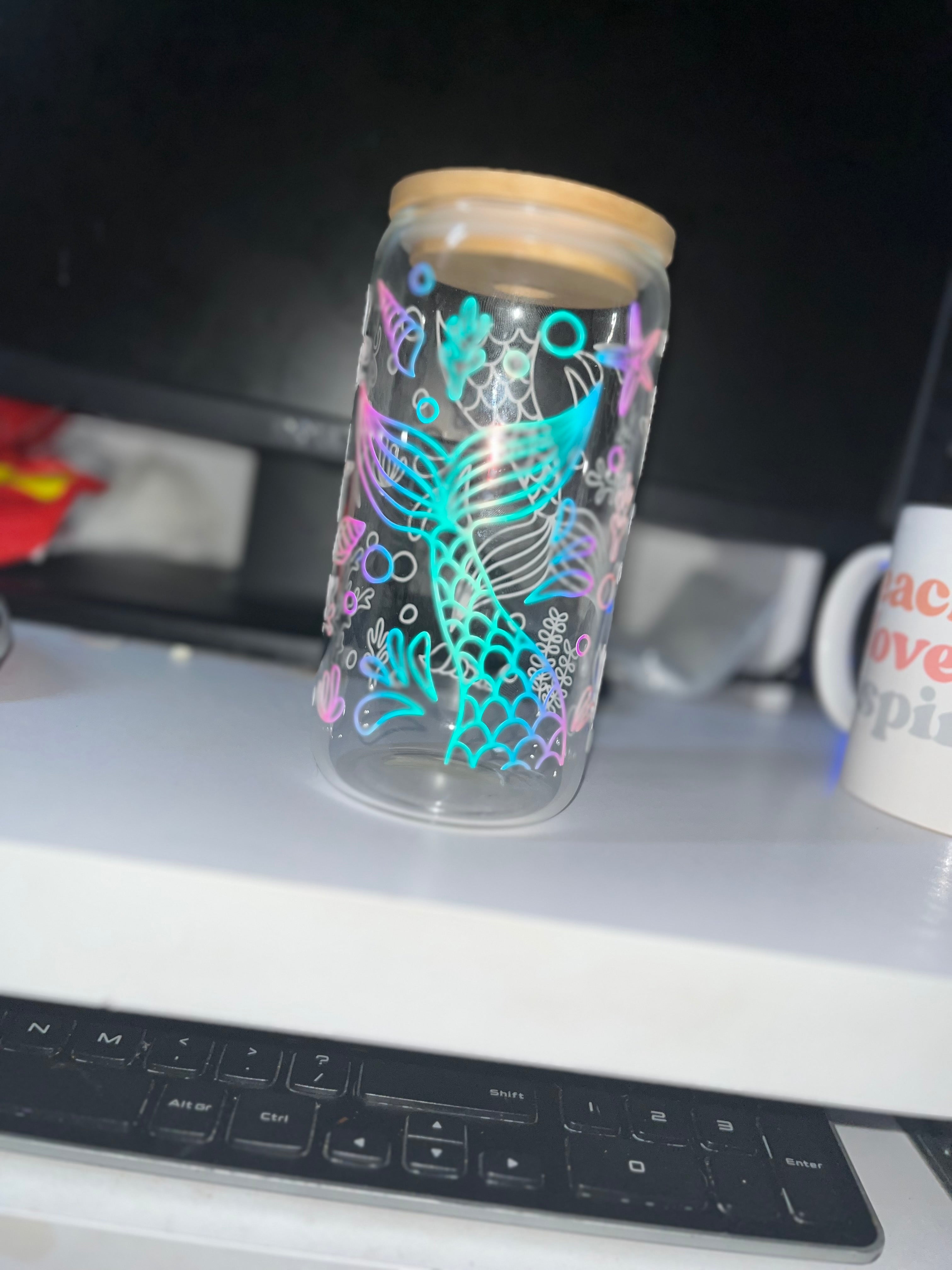 Mermaid Design Libby Glass Can – 16oz
