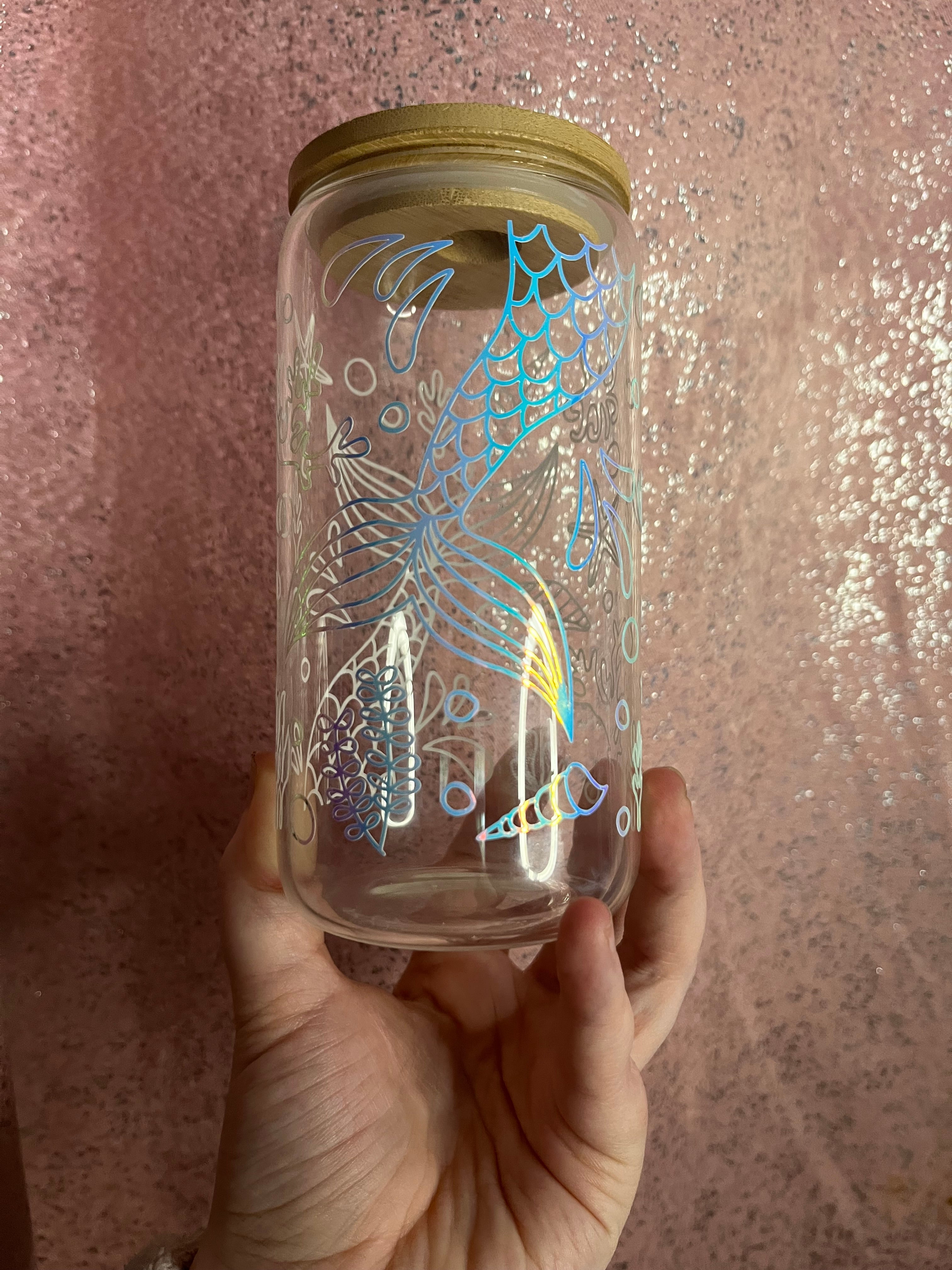 Mermaid Design Libby Glass Can – 16oz